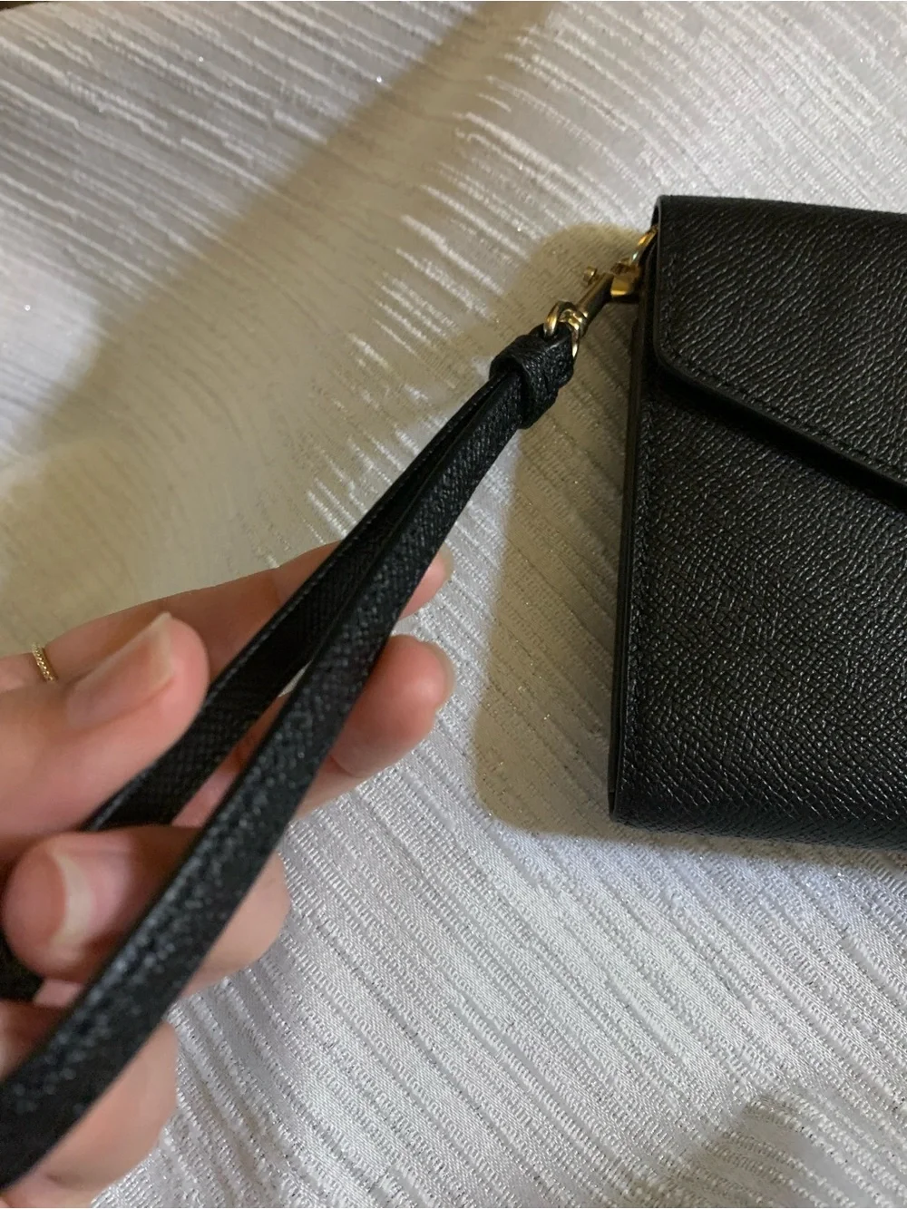 Coach Black Pebbled Leather Travel Wallet Wristlet with Gold Logo Accent